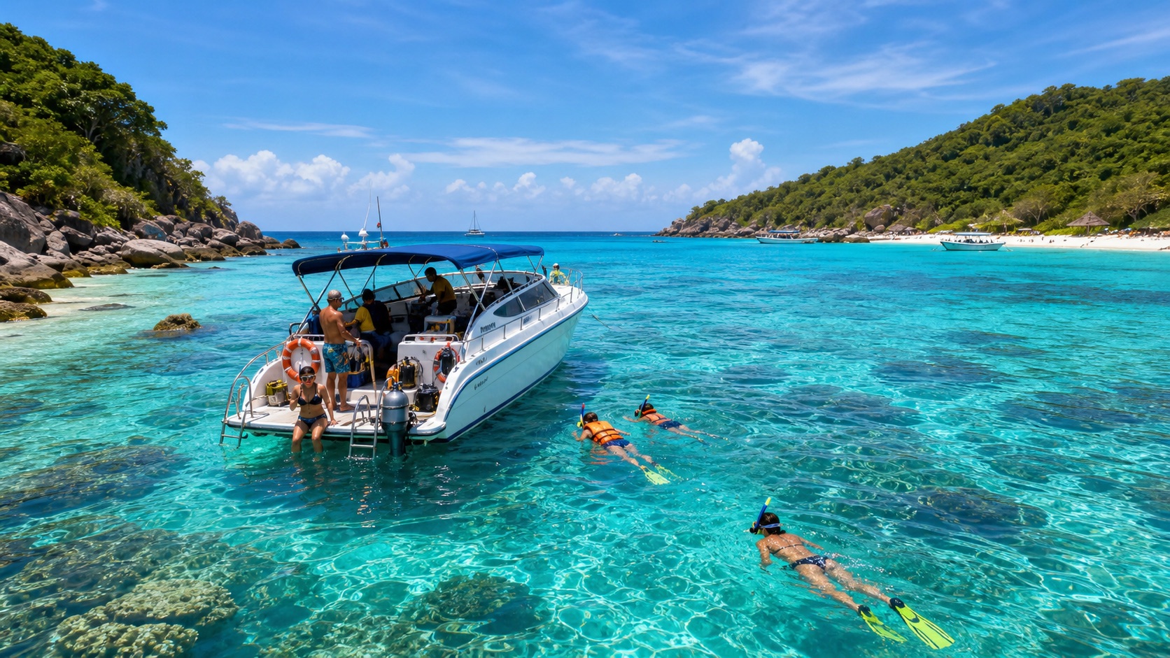 Snorkeling boat trip in clear water near Phuket